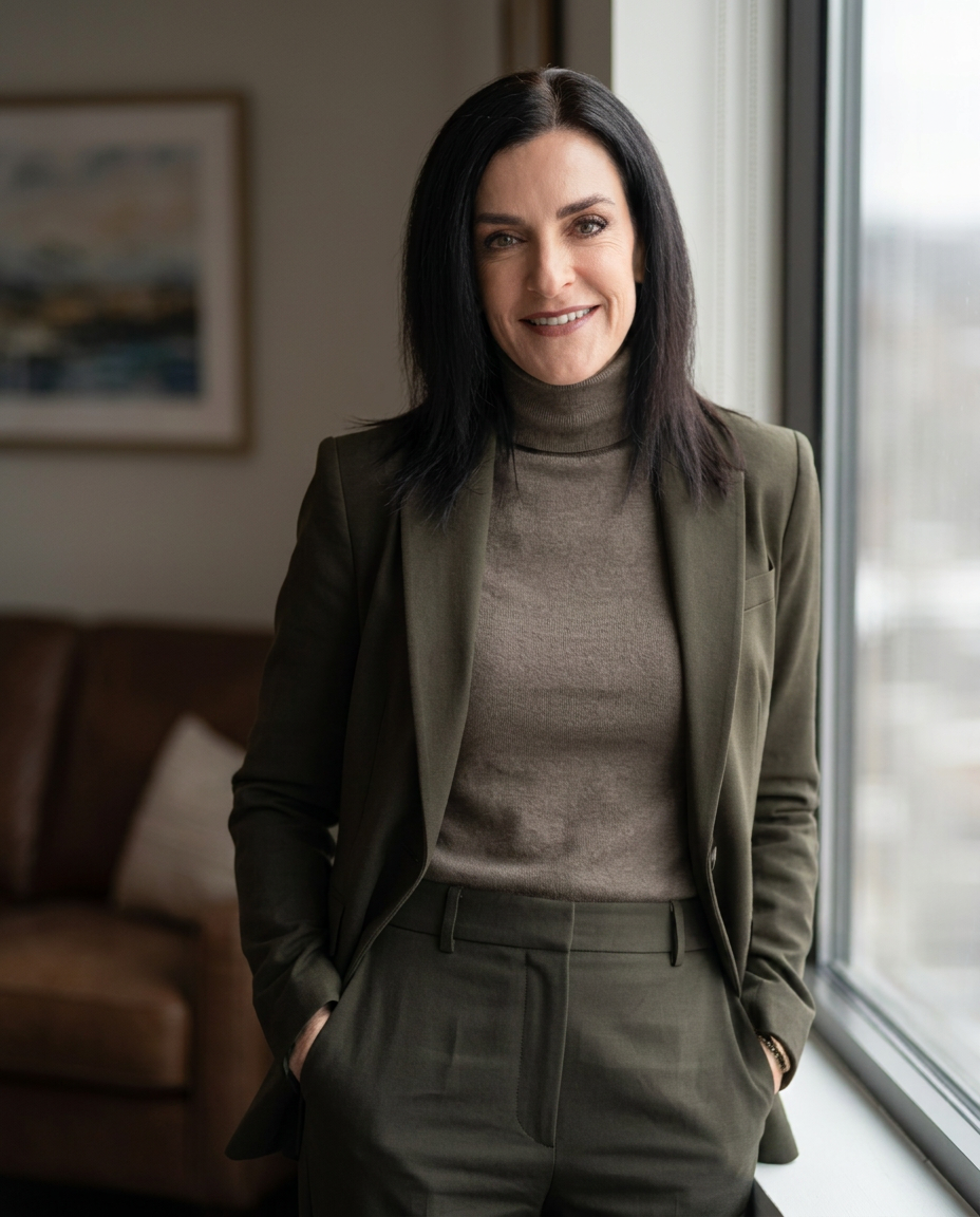 Karen Ice, LMFT, standing at her office window